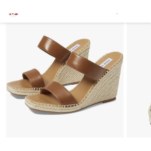 Steve Madden Shoes - Steve Madden Icey Wedge Sandal (Cognac Leather, Tan Raffia Clog Sandals)